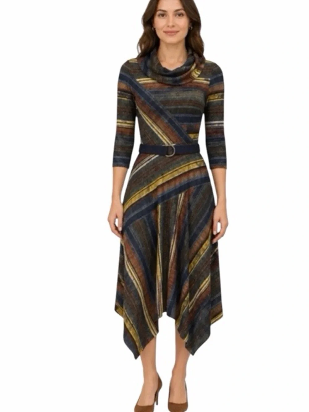Danny &‎ Nicole Cowl Neck Asymmetrical Hem Striped Sweater Dress NWT